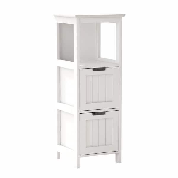 13 in. W x 13 in. D x 35.43 in. H White MDF Freestanding Linen Cabinet with 2-Drawers
