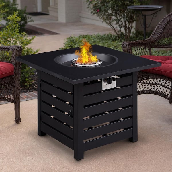 Unbranded Metal Outdoor Fire Pit Table, Square 50,000 BTU Auto-Ignition Propane Gas Firepit with Waterproof Cover