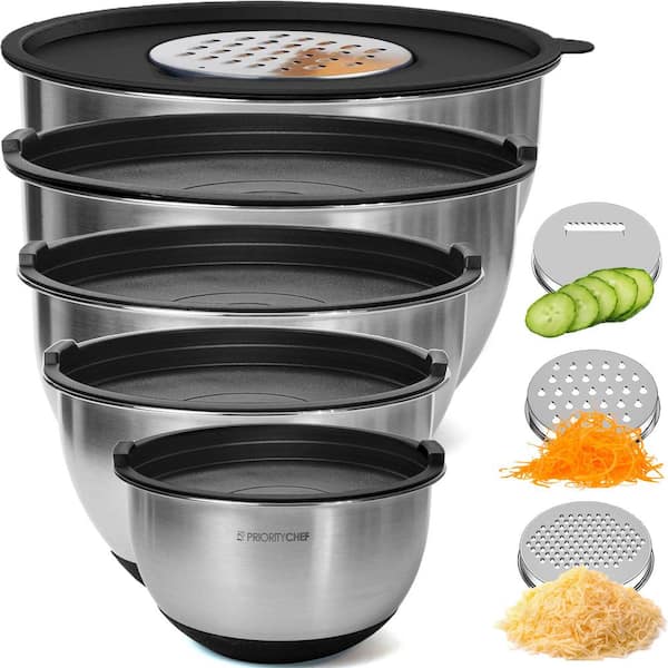 Adrinfly Precise 5-Piece Stainless Steel Black Mixing Bowl Set with Airtight Lid