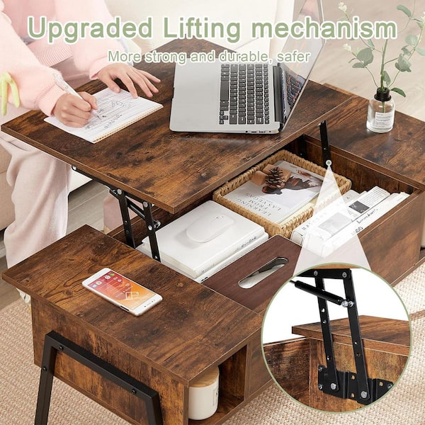 3-Piece Coffee Table Set 40.9 in. Brown Rectangle Wood Coffee Table with Lift-Top, Storage and 2 Side Tables