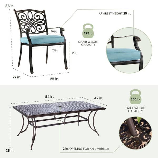 Traditions 9-Piece Aluminum Outdoor Patio Dining Set with Blue Cushions