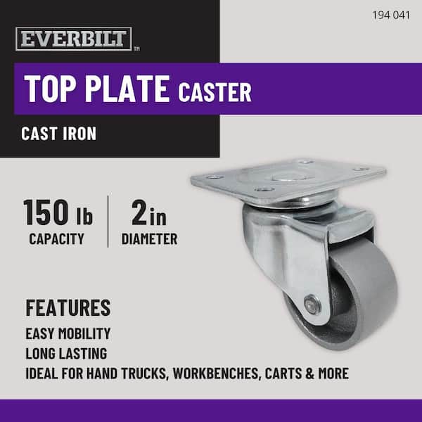 2 in. Gray Cast Iron Swivel Plate Caster with 150 lbs. Load Rating