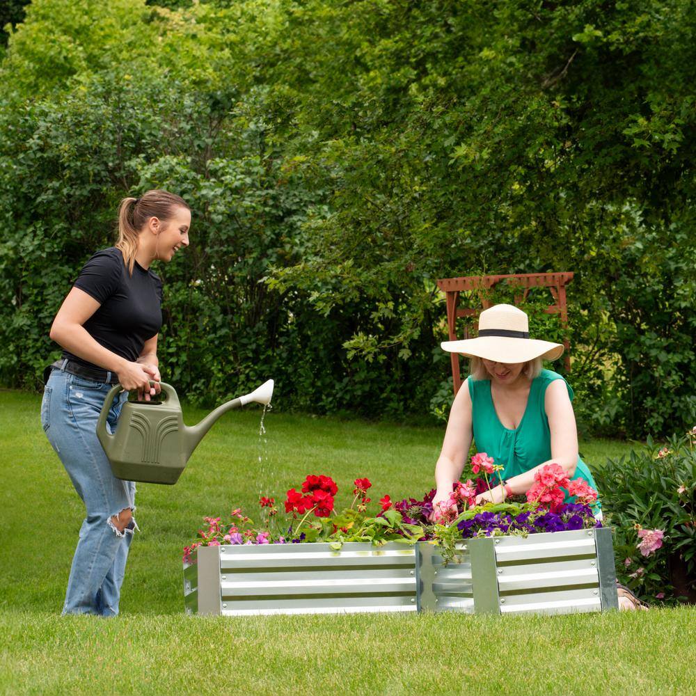 L-Shaped Silver Galvanized Steel Raised Garden Bed