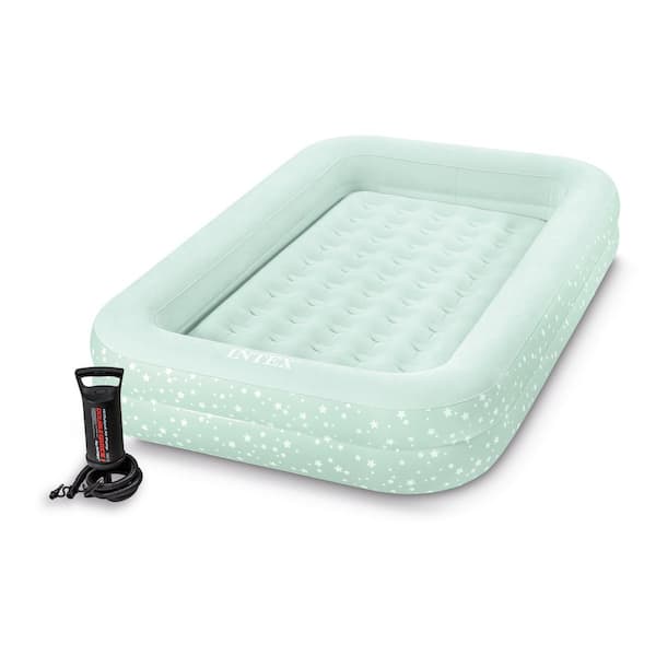 Intex 66 in. L x 42 in. W x 10 in. H Kids Twin Inflatable Raised Frame Travel Air Mattress with Hand Pump