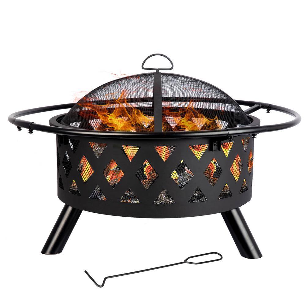 20 in. Indoor and Outdoor Steel Black Round Wood Burning Fire Pit with Spark Screen