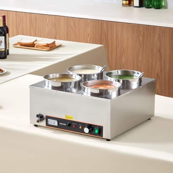 Electric Soup Warmer, Four 6. 34qt. Stainless Steel Round Pot with 86~185°F Adjustable Temp, 1500W Commercial Bain Marie