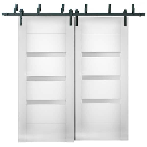 VDOMDOORS 64 in. x 84 in. Single Panel White Solid MDF Sliding Doors with Bypass Barn Hardware