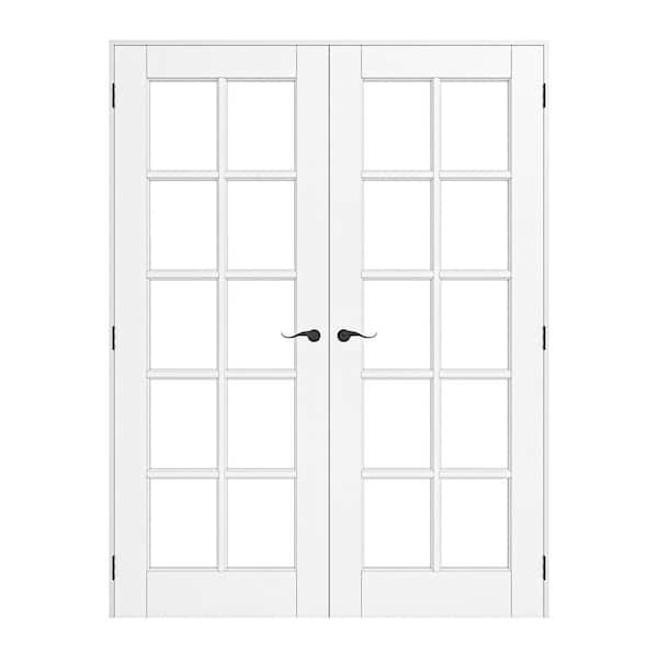 Assembly Required 60 in. x 80 in. Universal Handed 10-Lite Clear Glass White Wood French Door Kit w/Separate Jamb