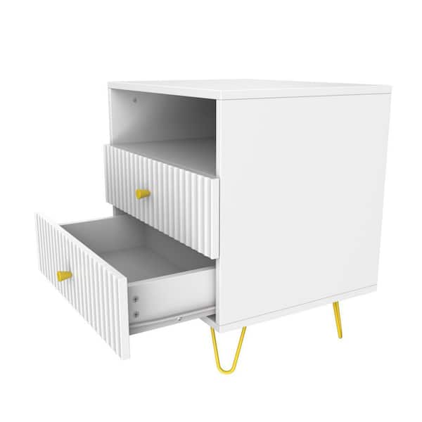 FUFU&GAGA White Rectangular Wooden End Table, High Quality Nightstand with 2-Drawer, 19.7 L x 15.7 in. W x 21.7 in. H