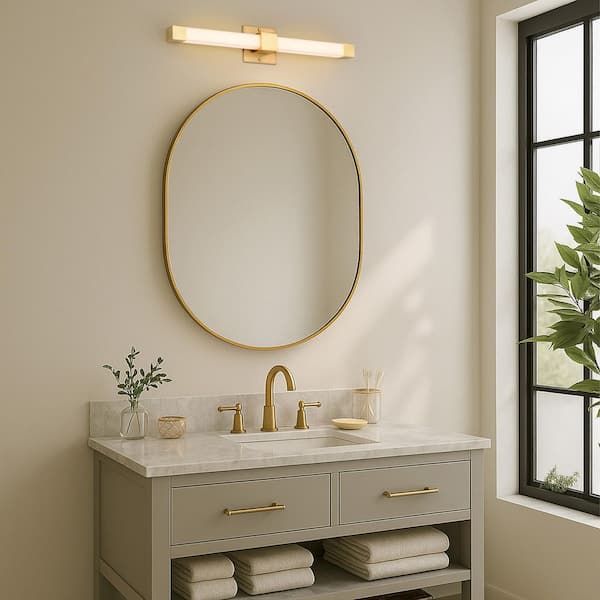 Brightwyn 24 in. 1-Light Brushed Brass Integrated LED Vanity Light Bar with White Acrylic Lens