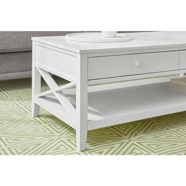 StyleWell Oakley 48 in. White Large Rectangle Wood Coffee Table with 2-Drawers