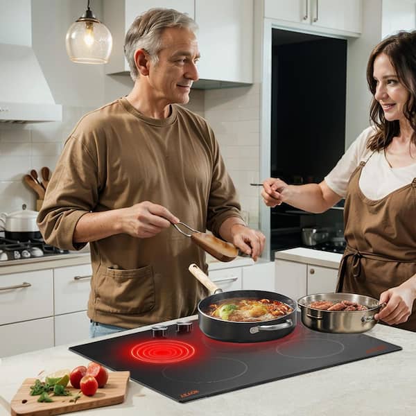 Built in Electric Stove Top 23.2 x 20.5 in. 4 Burners 220V Glass Radiant Cooktop with Touch Control Black 2025 Upgrade