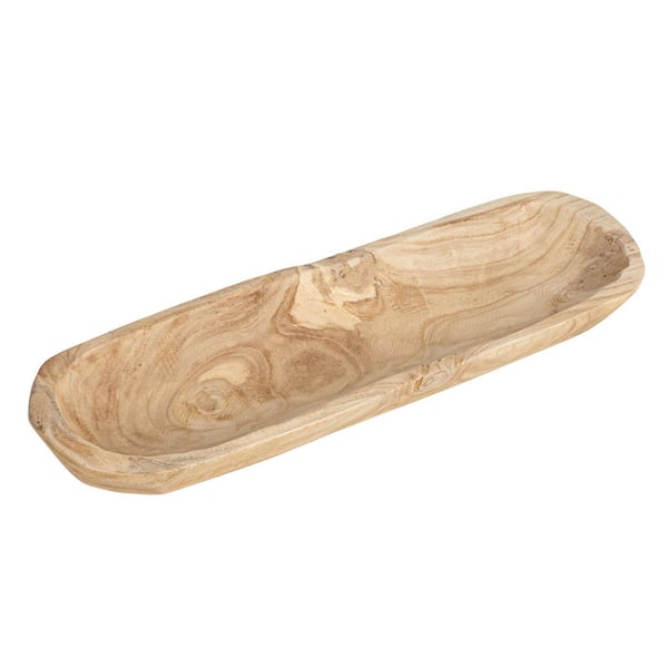 Brown Oval Paulownia Wood 22.8 in. Decorative Bowl