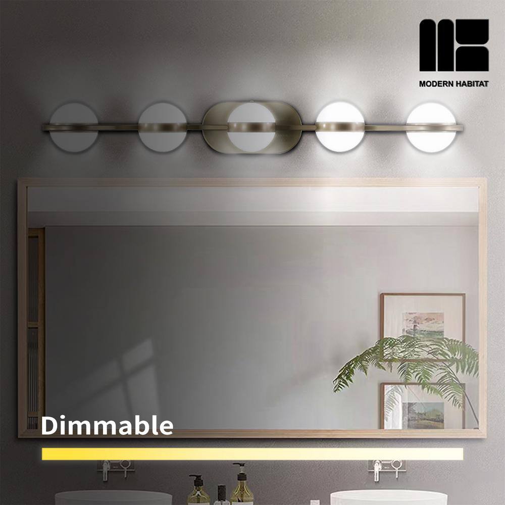 Brushed Gold 5-Light Dimmable LED Vanity Light with Globe Shades
