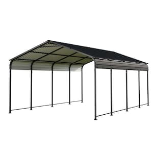 12 ft. W x 20 ft. D x 9 ft. H Dark Gray Roof Metal Heavy Duty Carport Canopy, Galvanized Steel Roof and Enhanced Base