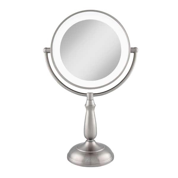 Zadro 7.5 in. x 17.25 in. Smart Touch Dimming LED Freestanding Bi-View 10X/1X Vanity Beauty Makeup Mirror in Satin Nickel