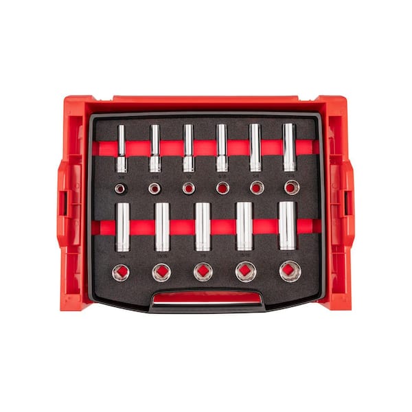 1/2 Inch Drive Shallow and Deep 12-Point Socket Set with Open Top Drawer and Rack, 22-Piece (3/8-1 in. )