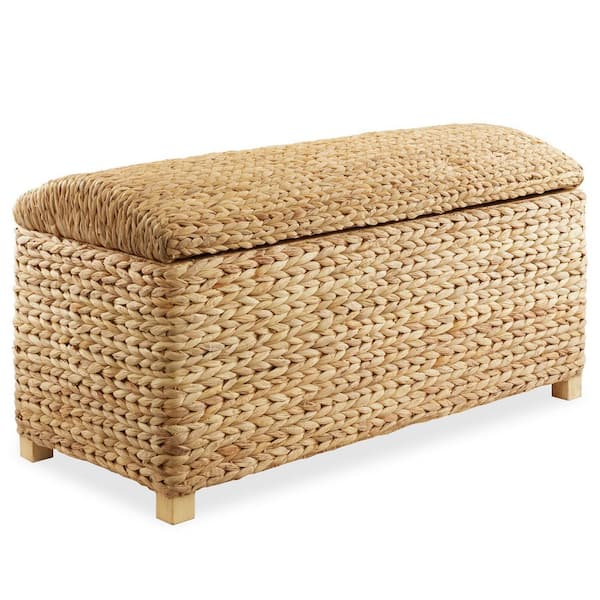 Brown Natural 36.5 in. x 18.25 in. Wicker Hyacinth Decorative Basket Storage Trunk Chest with Curved Lid