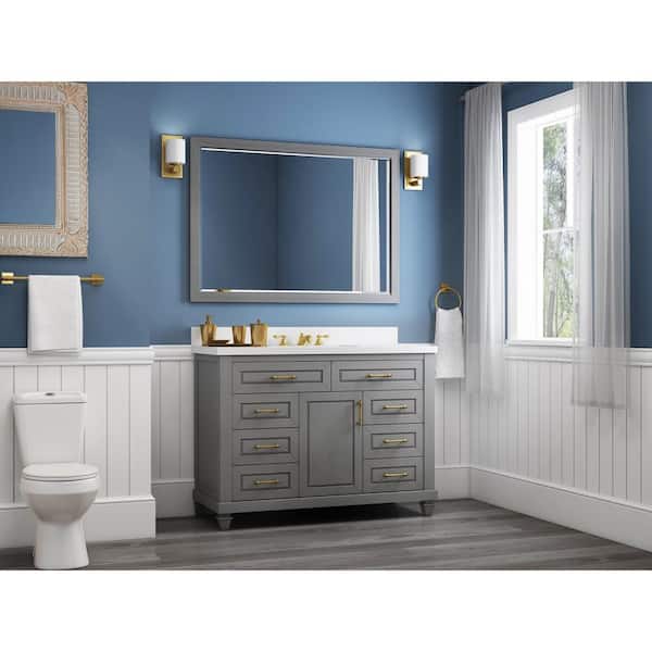 Home Decorators Collection Grovehurst 48 in. W x 20 in. D x 35 in. H Single Sink Freestanding Bath Vanity in Gray with White Engineered Stone Top