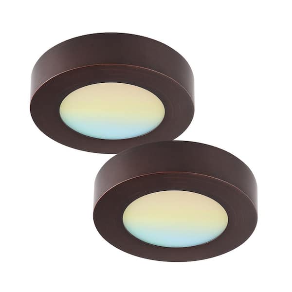 RUN BISON 2-Pack 5.5 in. Round Color Bronze Selectable Integrated LED Flush Mount Downlight
