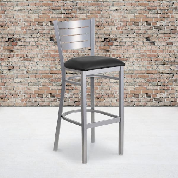 Flash Furniture 31 in. Black and Silver Cushioned Metal Bar Stool