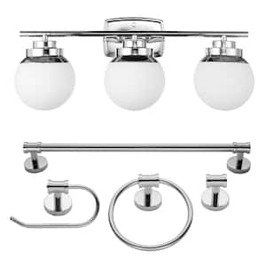 24 in. 5-Piece Bath in a Box Chrome Vanity Light with Frosted Glass Shades
