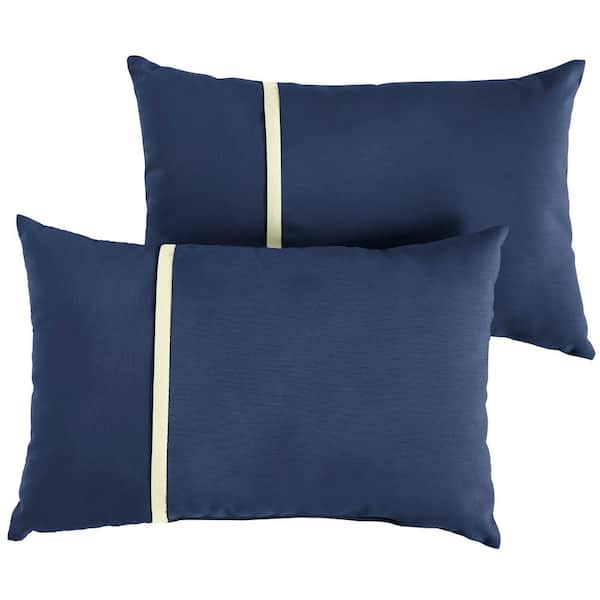 SORRA HOME Sunbrella Navy Blue with Ivory Rectangular Outdoor Knife Edge Lumbar Pillows (2-Pack)