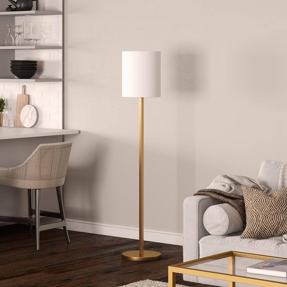 Braun Brushed Gold 62" Smart Floor Lamp with White Linen Shade