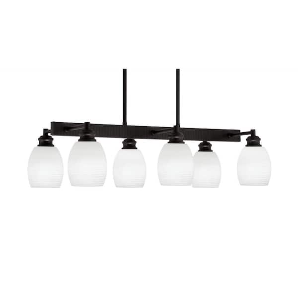 Unbranded Albany 6 Light Espresso Downlight Chandelier, Linear Chandelier for the Kitchen with White Linen Glass Shades
