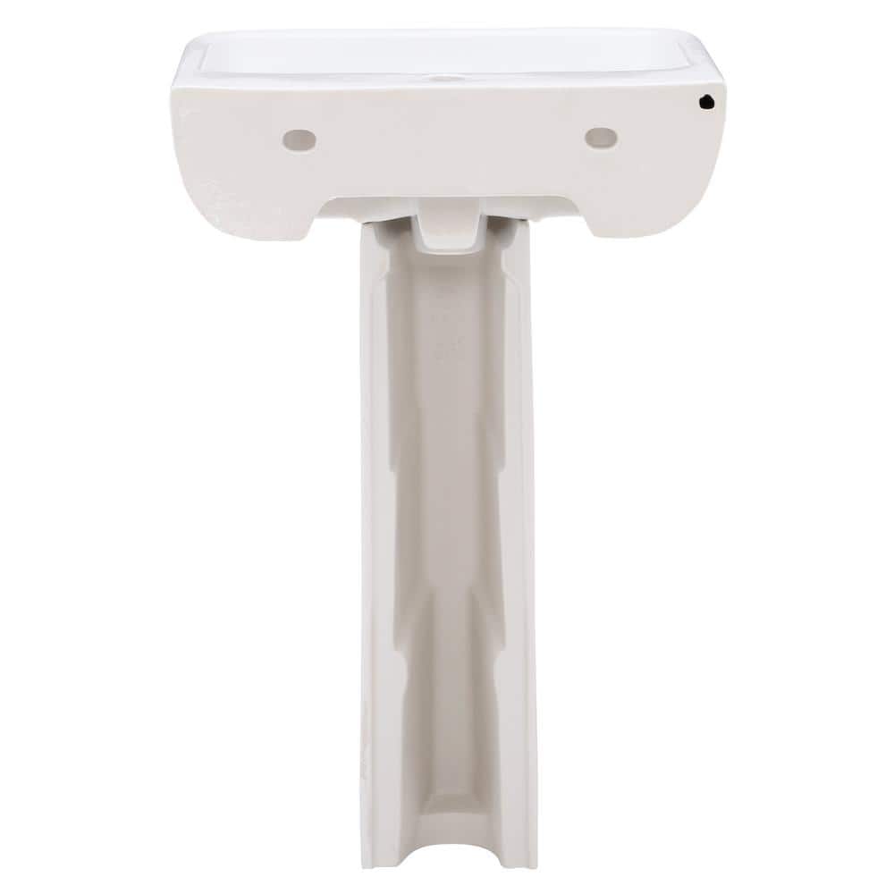 White Vitreous China Rectangular Pedestal Bathroom Sink with Overflow