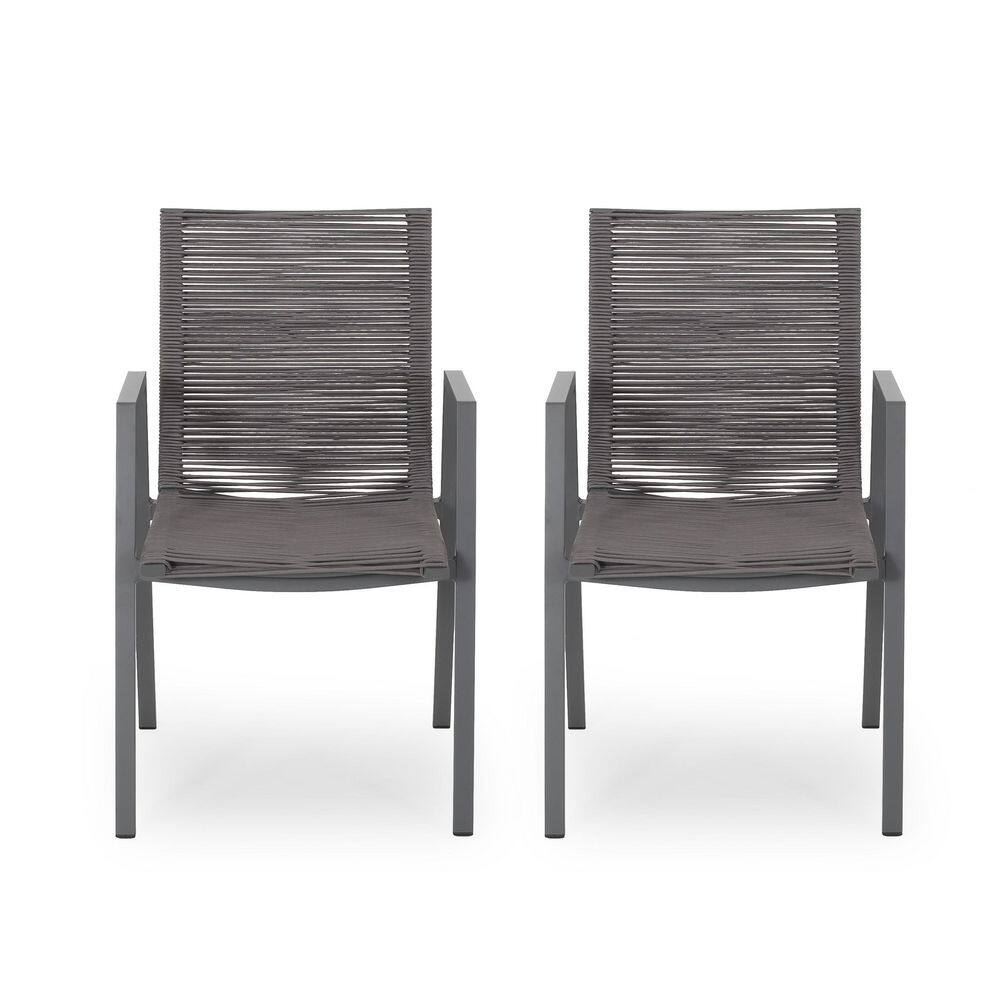 Aluminium Outdoor Dining Chair with Rope Seat in Dark Gray Set of 2 price history on PriceWatchPro
