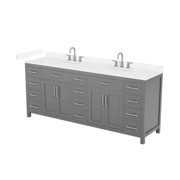 Beckett 84 in. Double Freestanding Dark Gray Bath Vanity with Carrara Cultured Marble Top