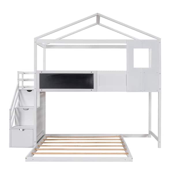 ATHMILE Espresso Twin Size L-Shaped Bunk Bed and Platform Bed with Trundle and Drawer