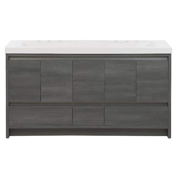 Oakes 61 in. Double Sink Phantom Bath Vanity with White Cultured Marble Top (Assembled)