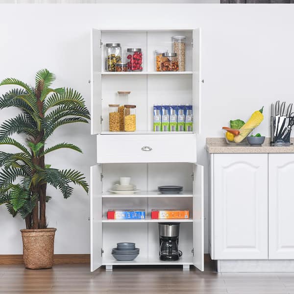 Freestanding Kitchen Pantry Cabinet with Buffet Cupboard, Storage Cabinet  with 6 Doors and Drawer, Utility Pantry for Kitchen, Dining Room,White 
