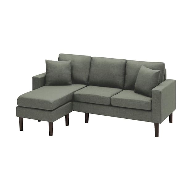 JASMODER 72 in. W 3 Seat Square Arm Polyester L Shaped Sofa in Dark Gray