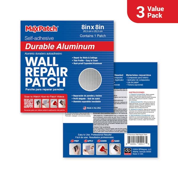 MaxPatch 8 in. x 8 in. Aluminum Self-Adhesive Wall Repair Patch (3-Pack)