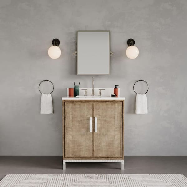 Water Creation Westin 30 in. W x 22 in. D x 34.4 in. H Single Sink Bath Vanity in Lustrous Walnut with White Brook Quartz Top