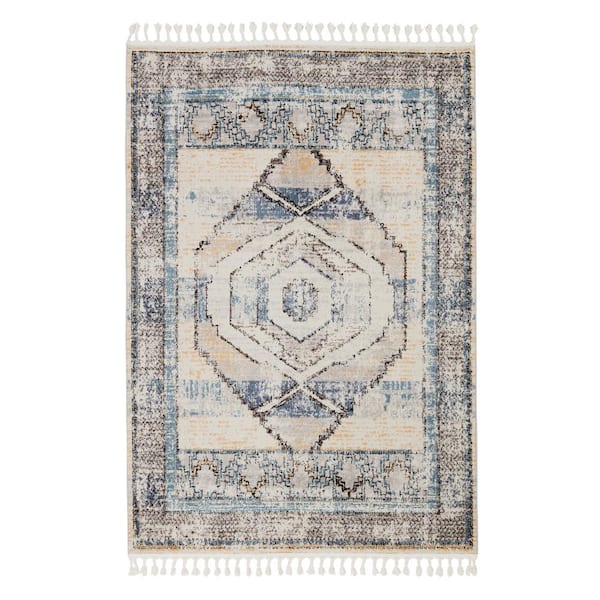 Samsun Blue/Light Orange 5 ft. 3 in. x 7 ft. 6 in. Medallion Rectangle Area Rug