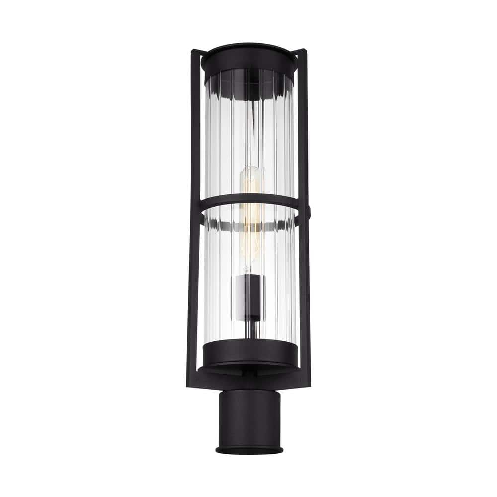 Black Clear Glass Outdoor Post Lantern with Fluted Shade