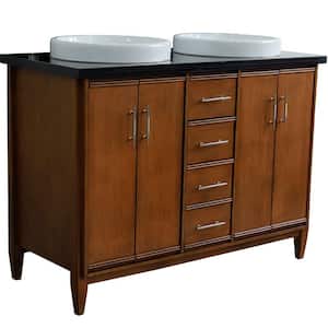49 in. W x 22 in. D Double Bath Vanity in Walnut with Granite Vanity Top in Black Galaxy with White Round Basins