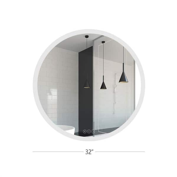 GETLEDEL 32 in. W x 32 in. H Round Frameless Backlit LED Lighted Anti-Fog Wall Mounted Bathroom Vanity Mirror in Silver