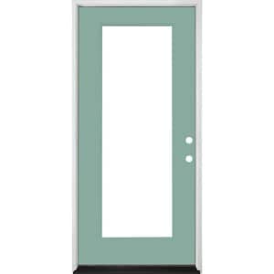 Legacy 30 in. x 80 in. Full-Lite Clear Glass LHIS Primed Quarry Finish Fiberglass Prehung Front Door