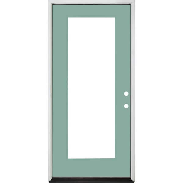 Steves & Sons Legacy 30 in. x 80 in. Full-Lite Clear Glass LHIS Primed Quarry Finish Fiberglass Prehung Front Door