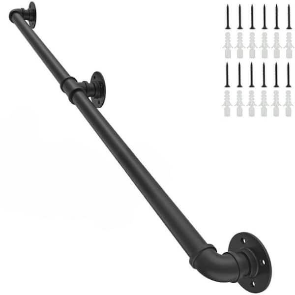 5 ft. Indoor/Outdoor Modern Industrial Pipe Stair Handrail Loft Porch in Matte Black