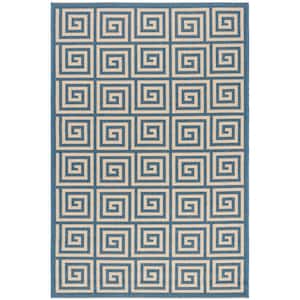 Beach House Cream/Blue Doormat 3 ft. x 5 ft. Geometric Indoor/Outdoor Patio Area Rug