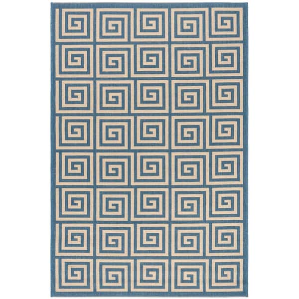 SAFAVIEH Beach House Cream/Blue Doormat 3 ft. x 5 ft. Geometric Indoor/Outdoor Patio Area Rug