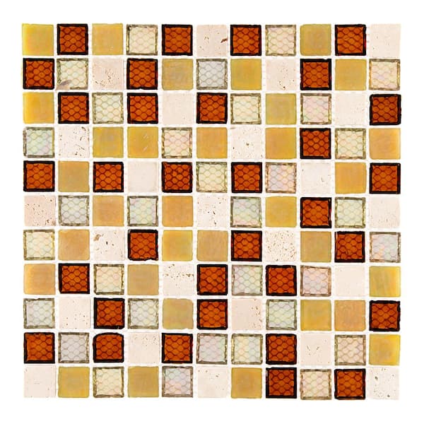 Jeffrey Court Harvest Noce 12 in. x 12 in. x 6 mm Glass Travertine ...