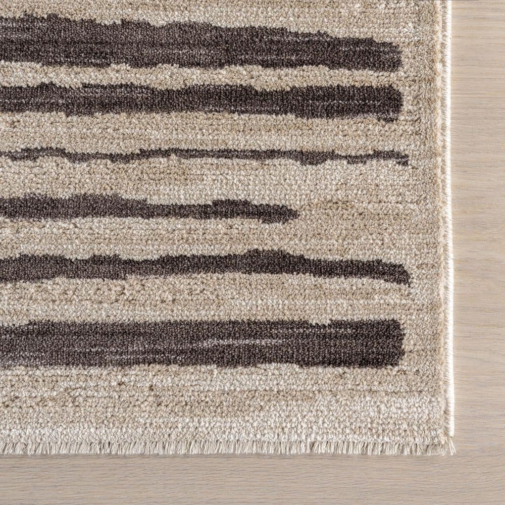 Beige and Brown Synthetic Stripe Rectangular Area Rug, 2' x 3'
