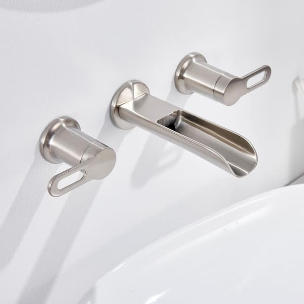 Vivid Fall 2-Handle Wall Mounted Bathroom Faucet with Valve in Brushed Nickel